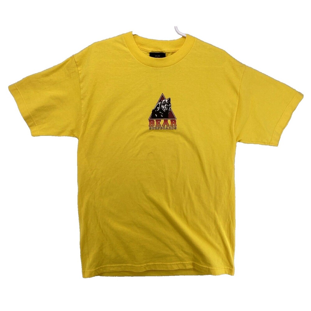 Bear Surfboards Size Large T-Shirt Yellow Logo Vintage 1990's Surf Wave Graphic
